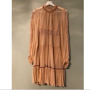3.1 Phillip Lim Lace Ruffle Long Sleeve Dusty Pink Silk Dress Size 4 NWT